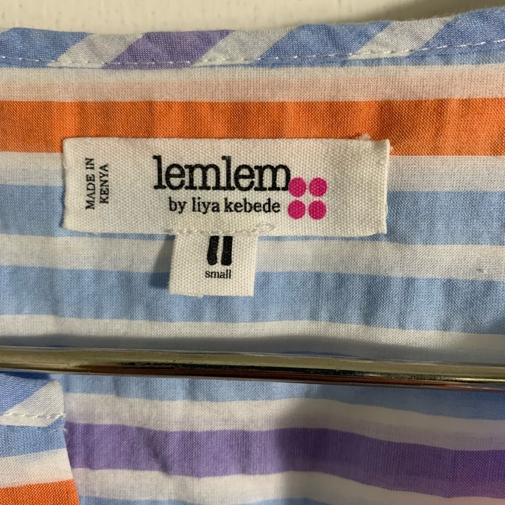 LemLem striped searsucker, sleeveless, striped, blue, purple orange mini dress S - Picture 3 of 7